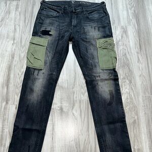 PRPS Black Denim Jeans with Green Cargo Pockets size 34